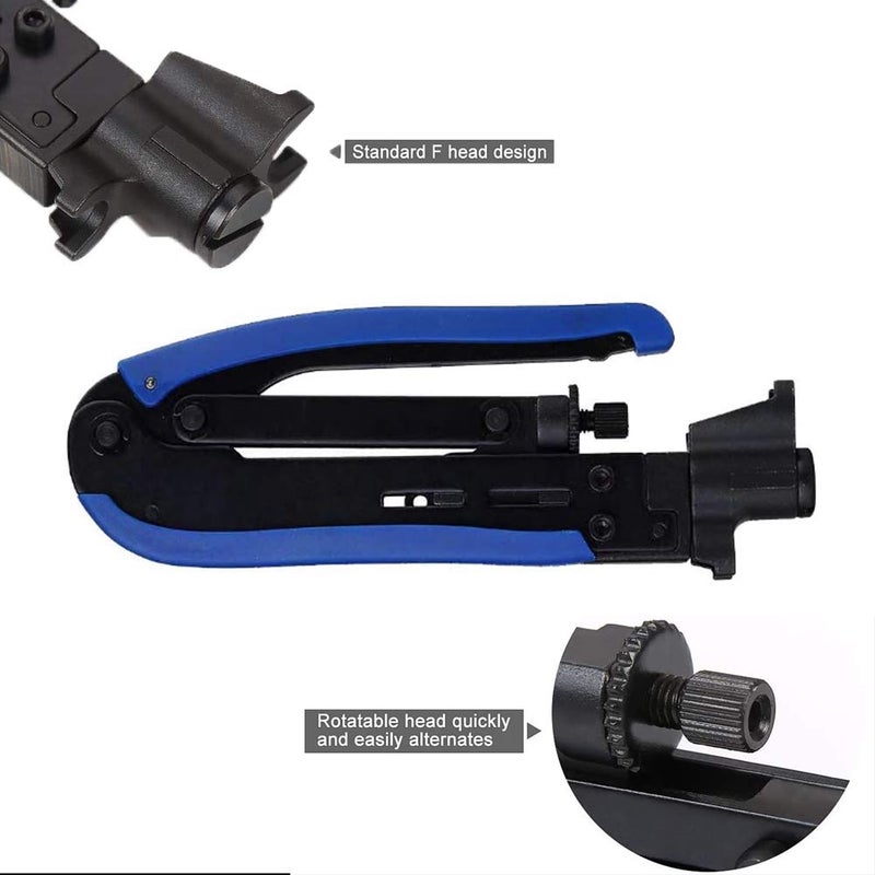 TLS.eagle Coax Cable Crimper Coaxial Compression Tool Kit Adjustable Wire Stripper with F RG6 RG59 RG11 RG7 Pack of 20 Blue - Image 4